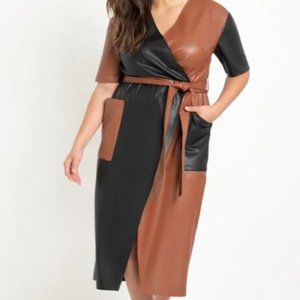 Two Toned Faux Leather Wrap Dress (Never Worn)